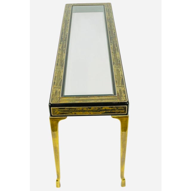 Mastercraft Bernhard Rohne for Mastercraft Ebonized & Etched Brass Console Table – Asian Taste, 1970s For Sale - Image 4 of 4