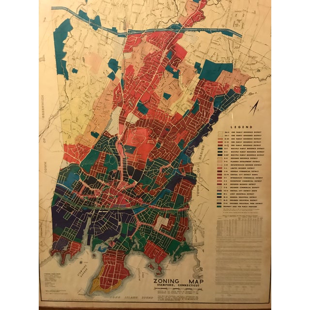 Vintage Stamford Connecticut Framed Zoning Map Chairish