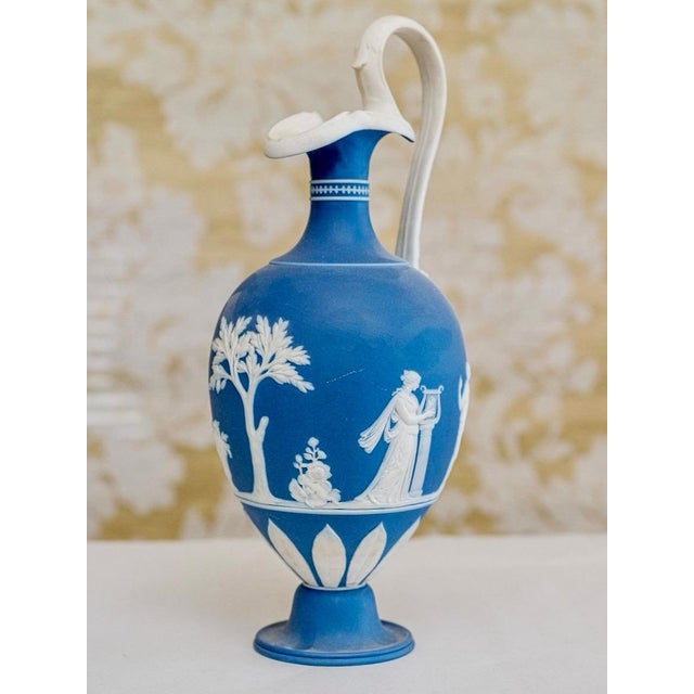 Antique 19th Century Wedgwood Dark Blue Jasperware Oinoche Vase, Urn or Ewer Decorated With Apollo and the Muses Circa 1850 For Sale - Image 11 of 18