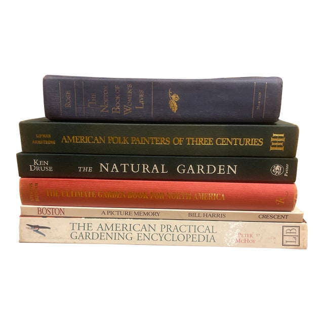 Curated Garden & Americana Decorative Book Stack – Set of 6 For Sale