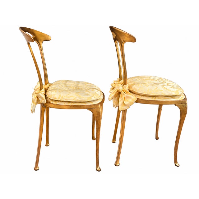 Palladio Mid-Century Italian Palladio Gilt Metal Chairs - A Pair For Sale - Image 4 of 18