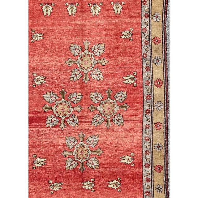 Tribal Vintage Turkish Oushak Carpet With Flowers in the Central Field and Borders 4'10" X 12'0 For Sale - Image 3 of 8