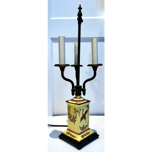 Hand Painted Ceramic Table Lamp, Bouillotte Style For Sale - Image 4 of 18