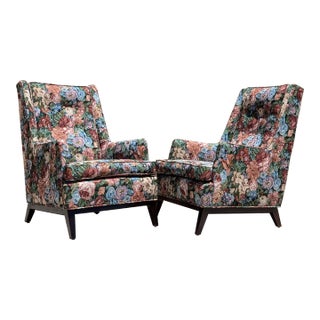 Mid Century Modern Floral Arm Lounge Chairs- Set of 2 For Sale