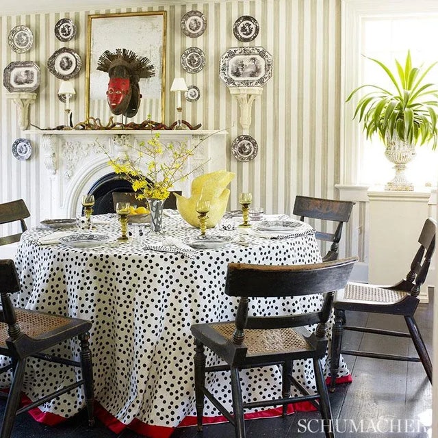 The irregular, confetti-like polka dot pattern has irresistible exuberance and graphic appeal. Sold as a 2-yard minimum....