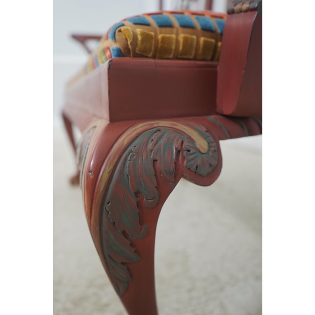 Chinese Chippendale Style Painted Finish Settee Bench For Sale - Image 11 of 18