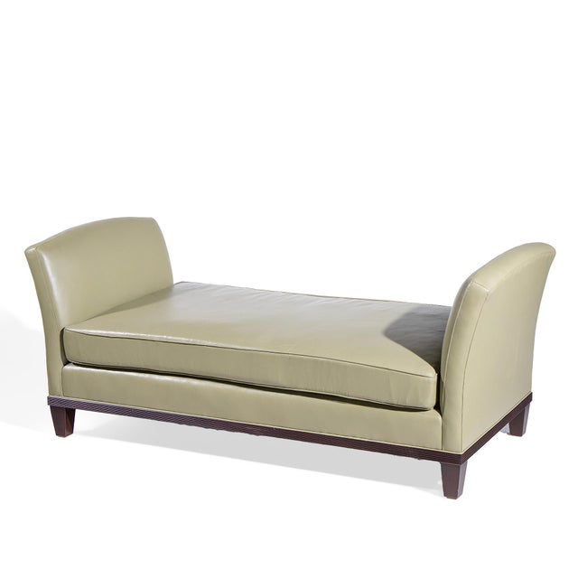 Wood Baker Furniture Green Leather and Mahogany Day Bed Chaise For Sale - Image 7 of 7