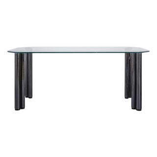 Eta Beta Dining Table in Black Steel with Glass Top by Marco Zanuso for Zanotta, 1978 For Sale