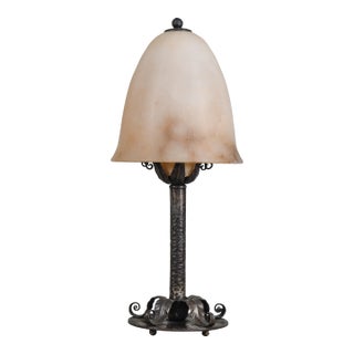 French Art Deco Lamp by Edgar Brandt - 1925 Wrought Iron France For Sale