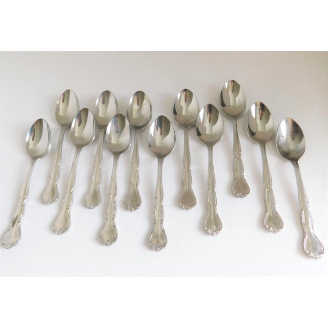 Vintage Sheffield Stainless Demi-Tasse Spoons in Box- Set of 12 For Sale - Image 4 of 13