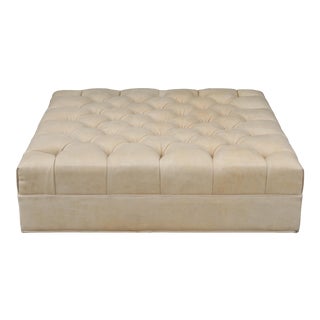 Vintage Tufted Leather Ottoman For Sale
