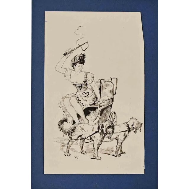 Adolphe Willette, The Woman On Chariot, Ink on Paper, Late 19th Century For Sale - Image 3 of 3