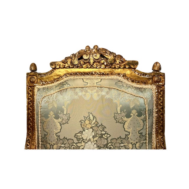 Late 18th Century Pair of Louis XVI Style Giltwood Fauteuil Armchairs With Silk Upholstery For Sale In Providence - Image 6 of 6