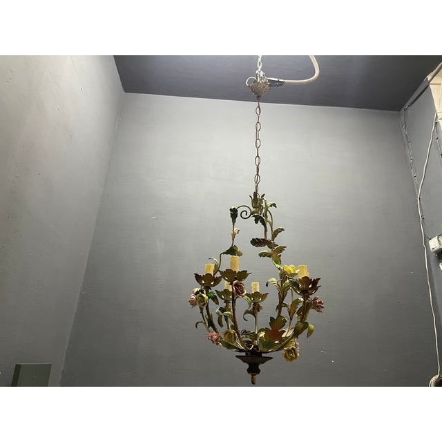 Italian Tole & Ceramic Floral Chandelier, 1960s For Sale - Image 15 of 18