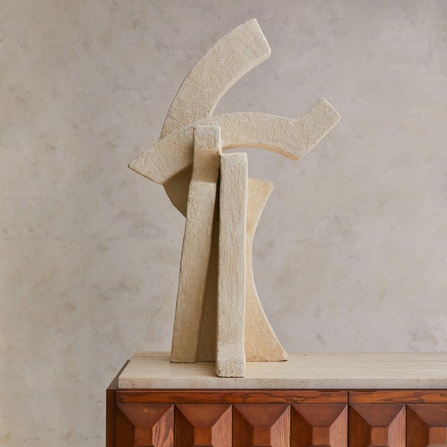 Over three feet in height, this French abstract sculpture from the 1970s conveys presence through mass and gesture. Hewn...