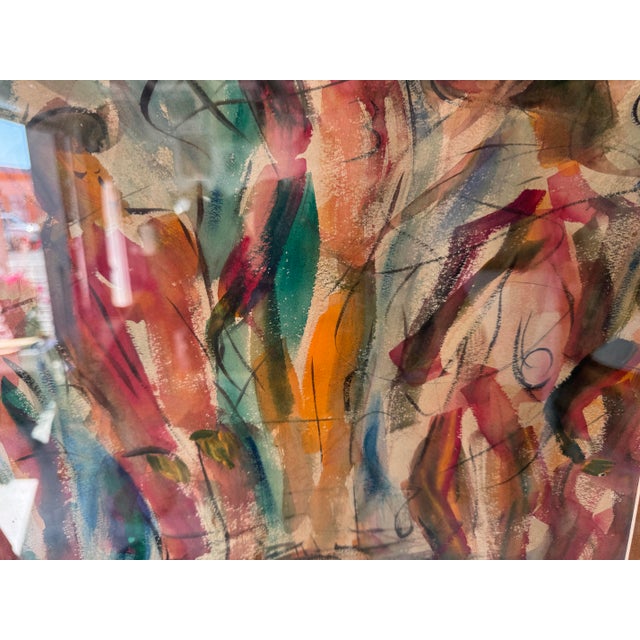 1960s 1961 Virel Impressionist Abstract Watercolor Painting – Framed Under Glass/ Sold For Sale - Image 5 of 12