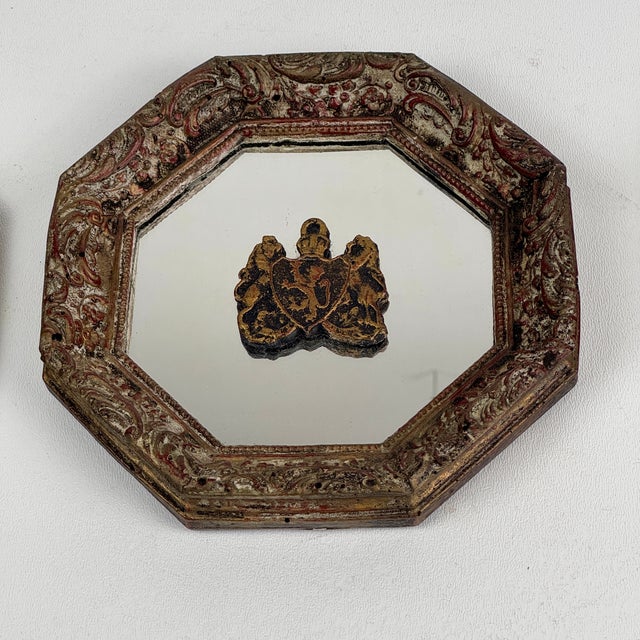 Set of 3 Vintage Small Italian Octagonal Shaped Mirrors With Themed Medallions in the Center For Sale In New York - Image 6 of 12