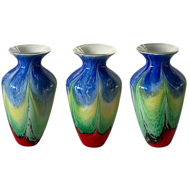 Art Glass Multicolor Vases-a Pair For Sale - Image 11 of 12