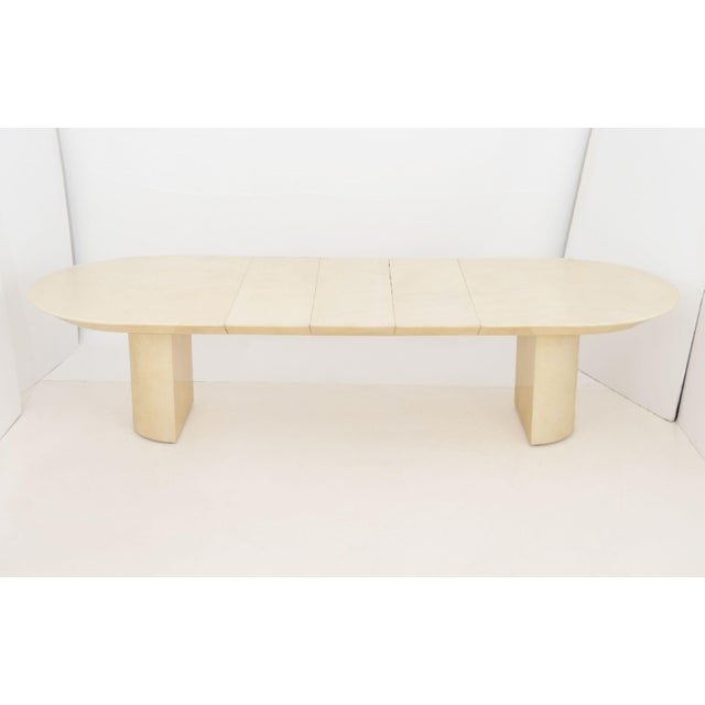 Wood Karl Springer Attributed "Knife Edge" Goatskin Extending Dining Table For Sale - Image 7 of 10