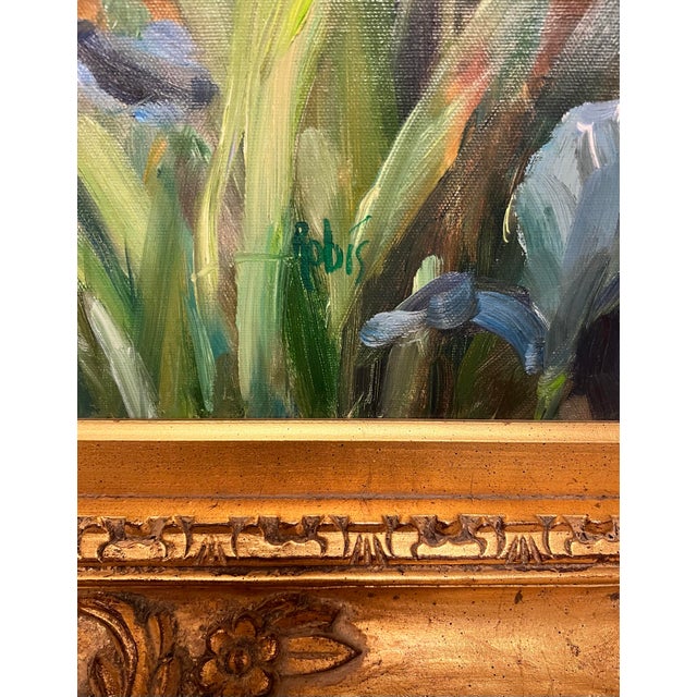 Victorian Large Impressionist Original Painting on Canvas Still Life Flowers 33x39 Signed Robis Ornate Victorian Style Frame For Sale - Image 3 of 9