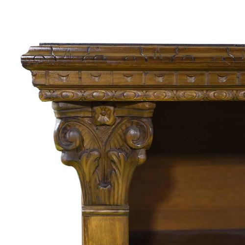 Renaissance Style Wooden Bookcase with Lion Paw Feet and Three Shelves