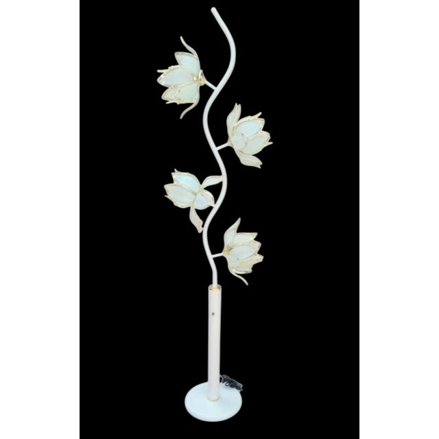 Vintage Extra Tall Glass White Lotus Flower 4 Light Hollywood Regency Floor Lamp For Sale - Image 10 of 11