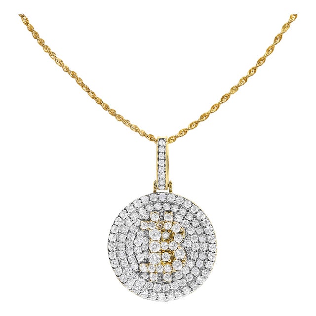 10K Yellow Gold 2-1/3 Cttw Diamond Bitcoin Letter B Pendant Necklace For Sale