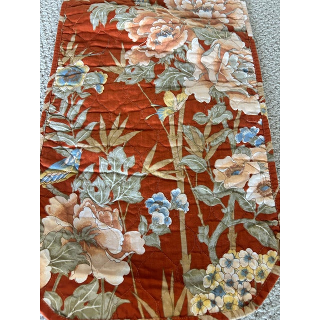 Pair of Vintage 1970s Quilted Chinoiserie Floral Table Runners For Sale In Savannah - Image 6 of 9