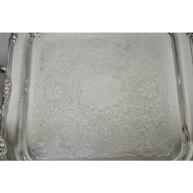 Vintage Sheffield Silver Plated Square Serving Bar Tray W/ Celluloid Handles For Sale In Philadelphia - Image 6 of 17