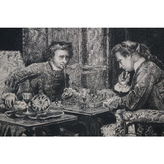 Black Antique Jean Louis Ernest Meissonier Classical Game of Chess Etching 24" For Sale - Image 8 of 9