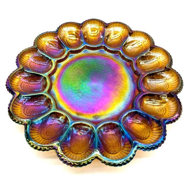 Vintage Iridescent Serving Plate from Indiana Glass & Co., 1970s For Sale - Image 17 of 17