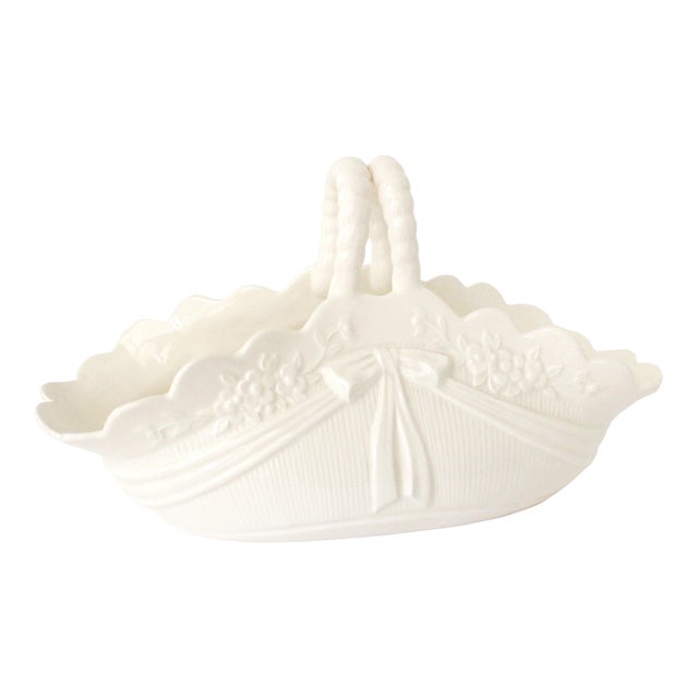 1960's White Porcelain Centerpiece Basket/Spain For Sale
