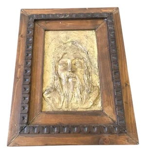Vintage Religious Bas-Relief Wall Plaque in Gold Leaf with Hand-Carved Wooden Frame
