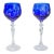 Mid 20th Century Blue Handblown Cut-to-Clear Crystal Stems- Set of 2 For Sale