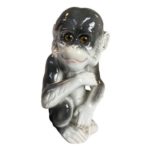 Art Deco Monkey Lamp in Porcelain from Capodimonte, 1930s For Sale