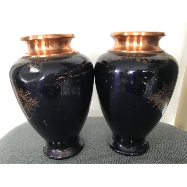 Blue Copper Painted Vase in a Horseshoe from Ab, Set of 2 For Sale - Image 8 of 18