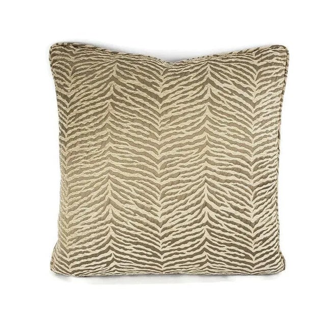 Beige Large Zebra Print Chenille in Fawn With Self-Welt Pillow Cover For Sale - Image 8 of 8