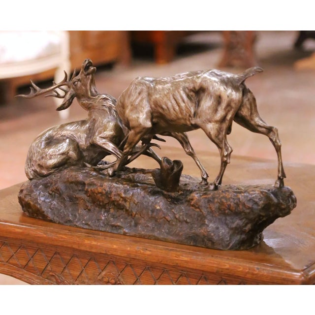 Bronze Early 20th Century French Bronze Stag Fight Composition by Thomas F. Cartier For Sale - Image 8 of 10
