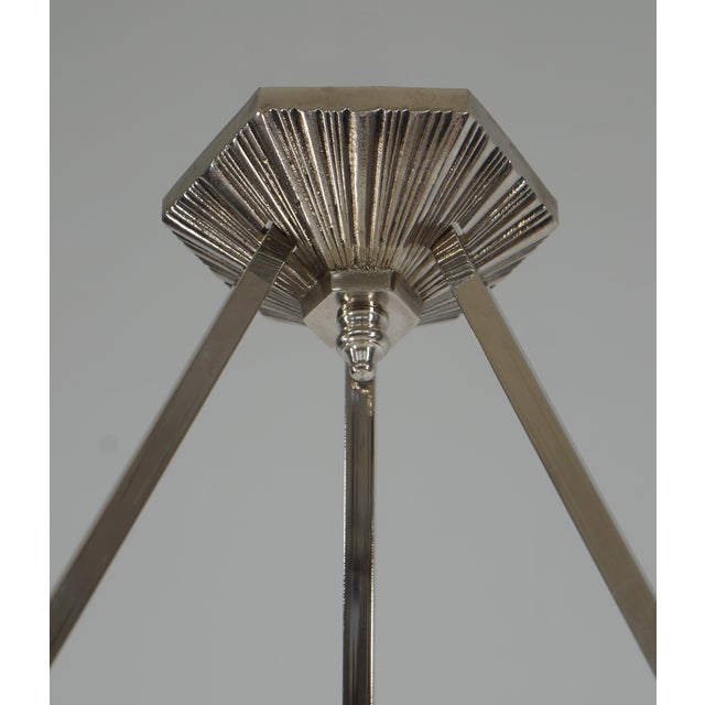 Opalescent French Art Deco Pendant Light by Hettier Et Vincent & Hanots 1930 France For Sale - Image 12 of 15