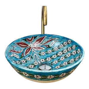 Moroccan Artistic Sink for Bathroom, Handpainted Blue Ceramic