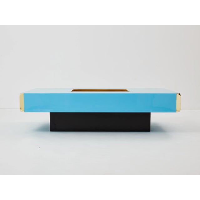 Willy Rizzo Blue Lacquer and Brass Bar Coffee Table Alveo 1970s For Sale - Image 11 of 12