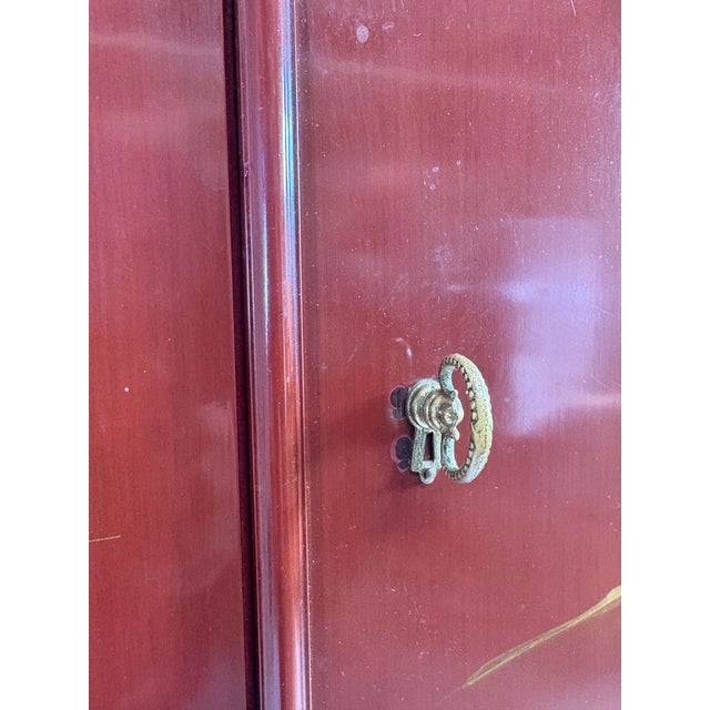 Mid-Century Vintage Hand Painted Cinnabar Chinoiserie Cabinet For Sale - Image 11 of 12