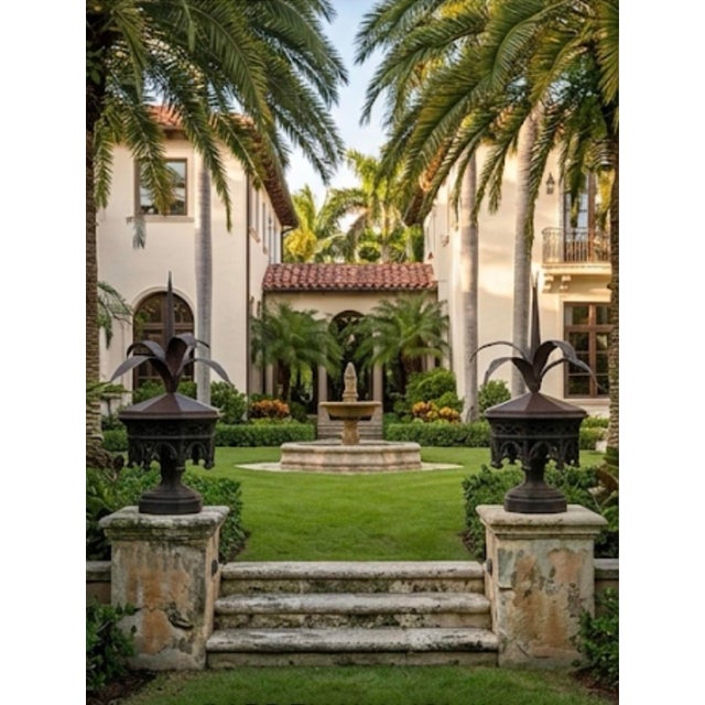 Pair of Vintage Neoclassical Cast Iron & Copper Architectural Finials With Wrought Botanical Agave Crests For Sale - Image 9 of 12