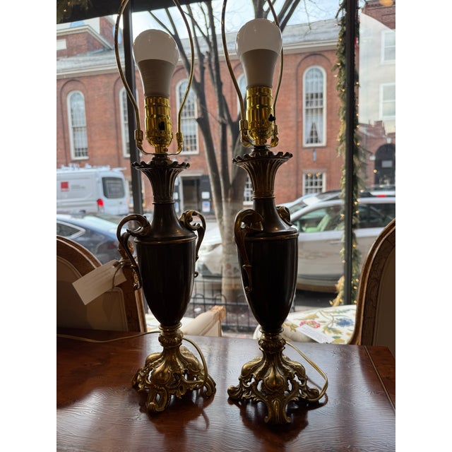 Neoclassical Vintage Neoclassical Patinated Gilt Bronze/Brass Urn Style Lamps For Sale - Image 3 of 7