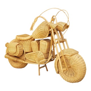 Vintage Wicker and Rattan Life-Size Harley Chopper Sculpture in the Style of Tom Dixon For Sale
