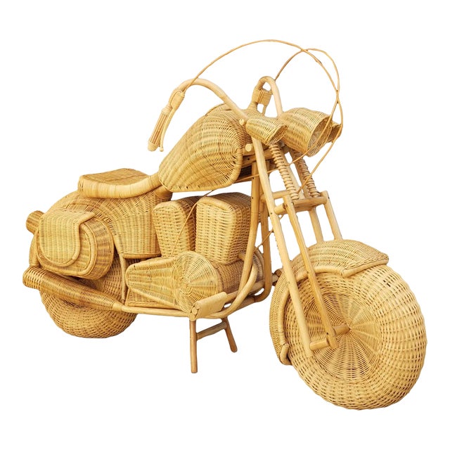 Vintage Wicker and Rattan LifeSize Harley Chopper Sculpture in the