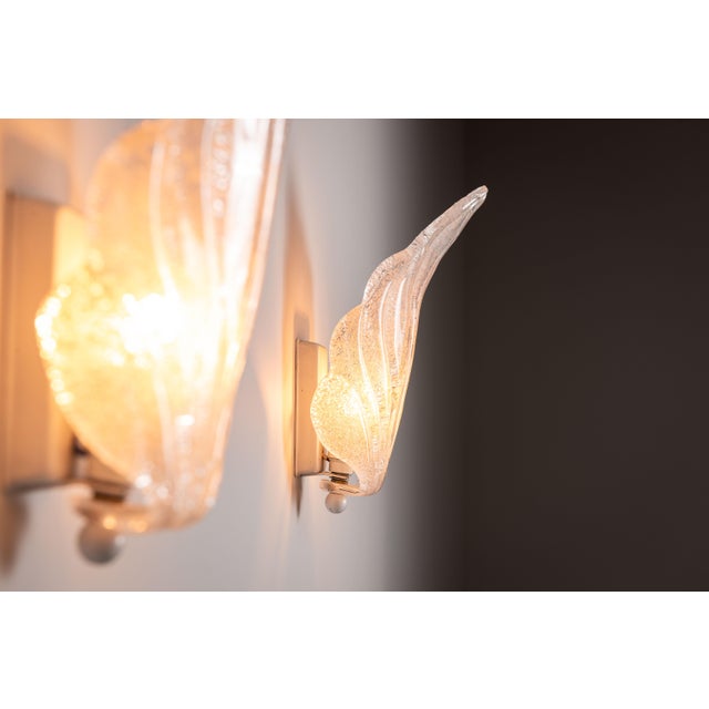 White Vintage Glass Leaf Wall Lamps, 1970s, Set of 2 For Sale - Image 8 of 14