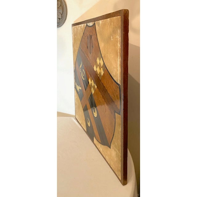Brown Large 1700's Heraldic Wood Marquetry Coat of Arms Crest Shield Plaque Sculpture For Sale - Image 8 of 12