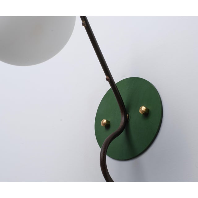 Italian Brass Wall Sconces with Opaline Globe Shades, 1950s, Set of 2 For Sale - Image 9 of 12