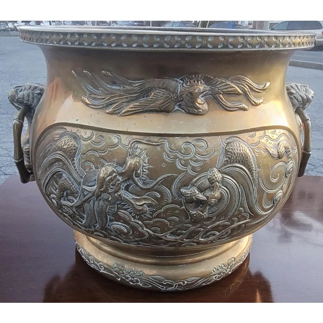 Late 19th Century Chinese Hammered & Engraved Brass Jardinière Planter For Sale - Image 10 of 10